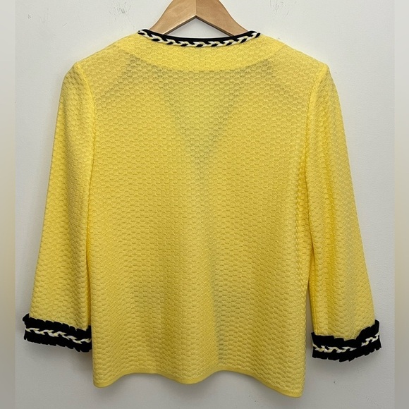 MING WANG Open Front Blazer Cardigan Yellow With Black & White Trim Sz Small - Picture 3 of 8